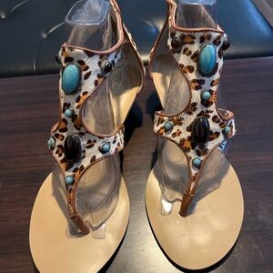Leopard Print Sandals with Turquoise Accents